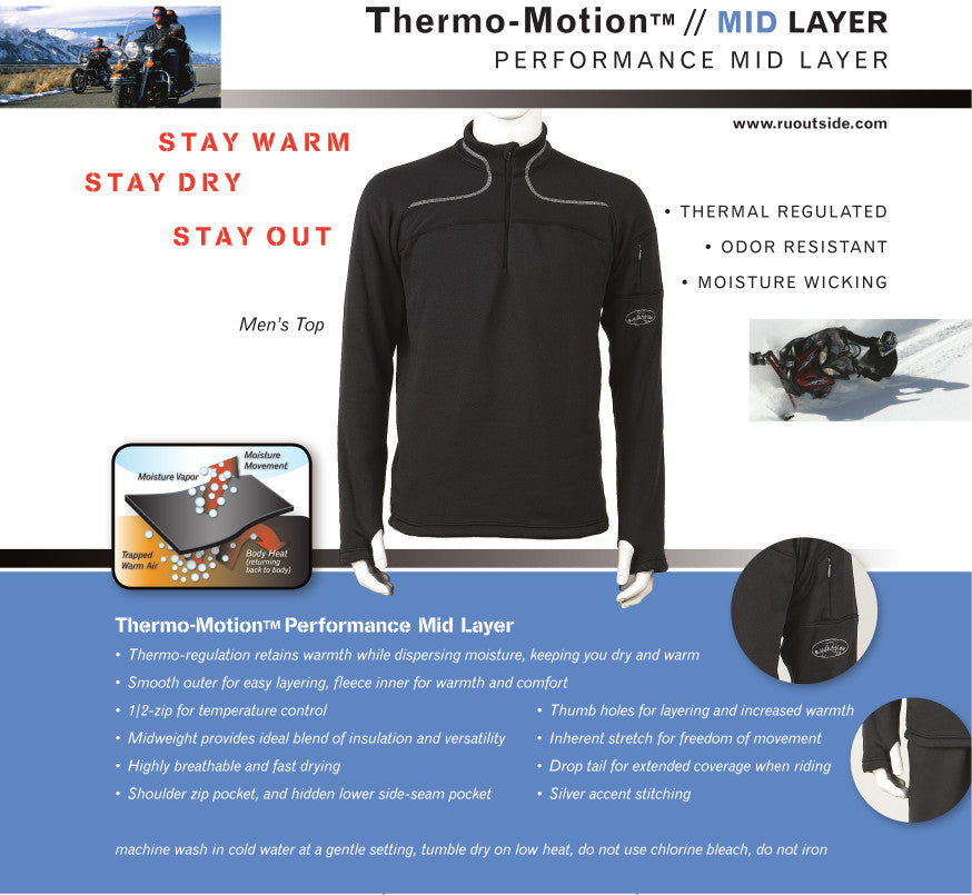 Thermomotion Mens Mid-Layer Top Card with info, Black